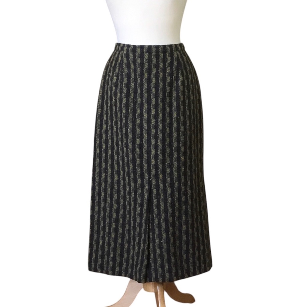 Vintage Hiroko Koshino Paris Striped Wool Pleated Maxi Skirt